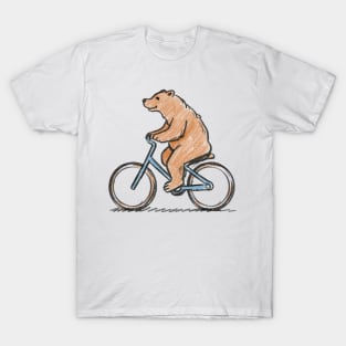 Bear riding a bike crayon color sketch T-Shirt